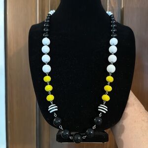 Yellow, black and white long necklace silver jump ring connectors bee colors EUC